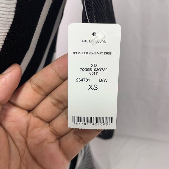 BEBE MAXI DRESS SWAROVSKI RHINESTONE LOGO BLACK/WHITE STRIPED DESIGN - Picture 9 of 11